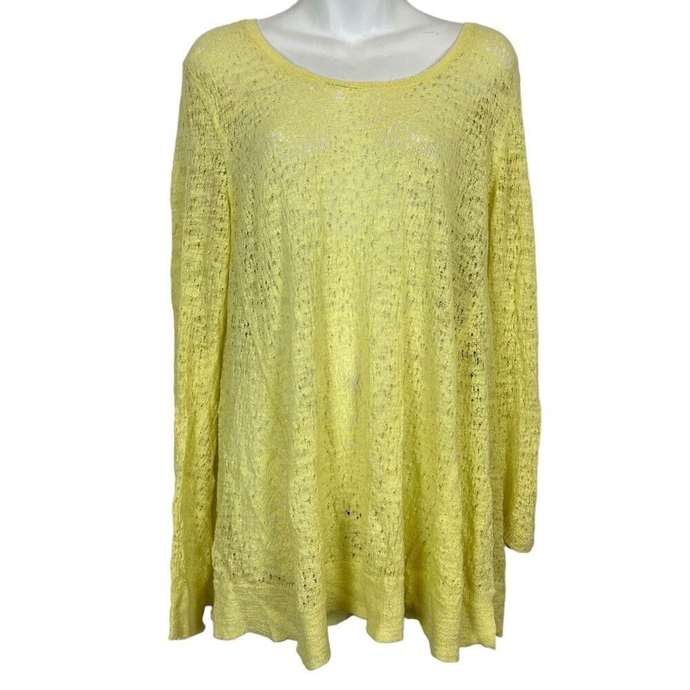 J Jill Women's Yellow Loose Knit Thin Lightweight Long Sleeve Pullover Sweater M